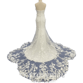 Strapless Mermaid Wedding Dress with Leaf-Shape Lace Train - Rosymae