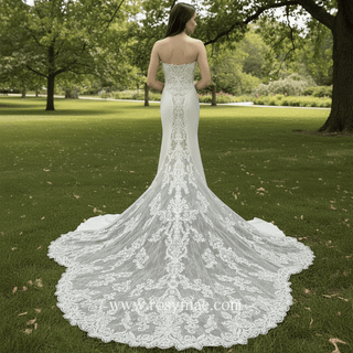Strapless Mermaid Wedding Dress with Long and Sheer Fishtail - Rosymae