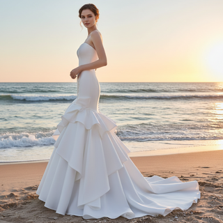 Strapless Mermaid Wedding Dress with Ruffles Skirt