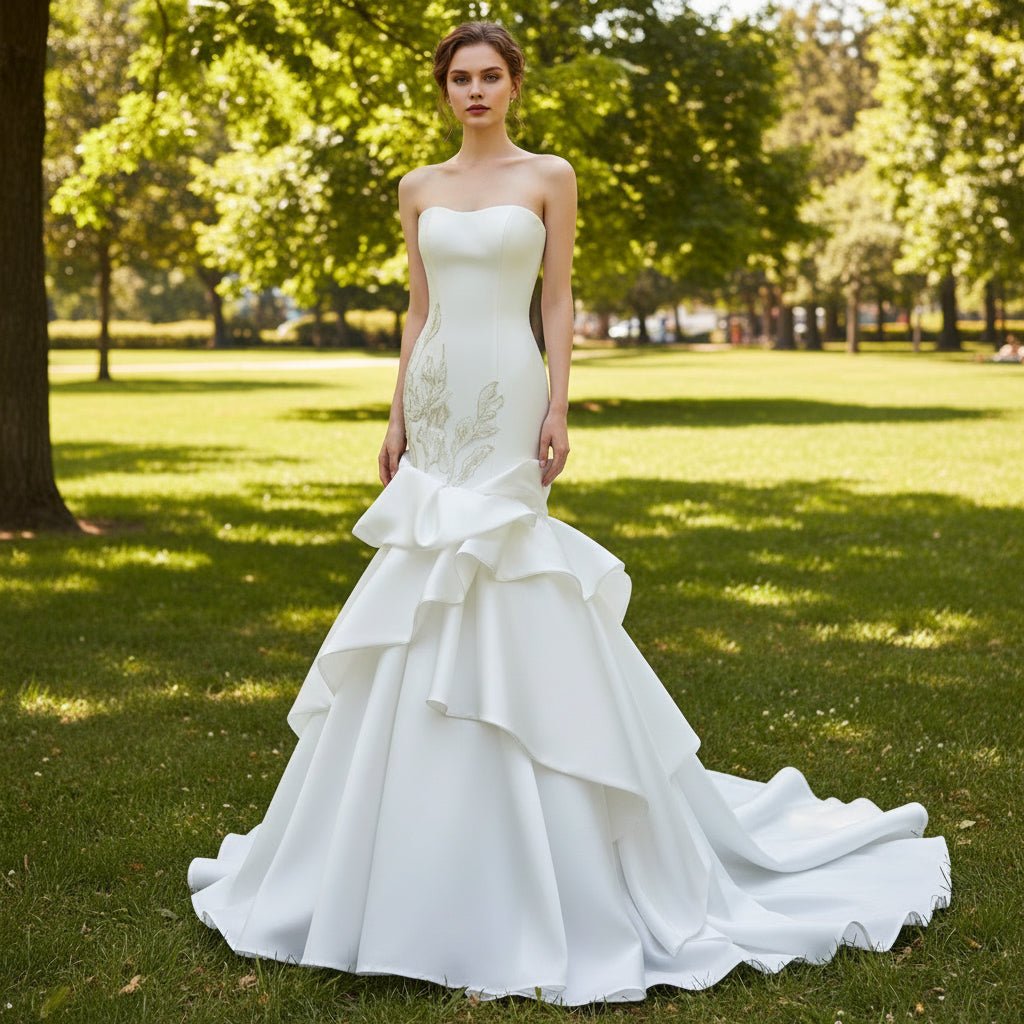 Strapless Mermaid Wedding Dress with Ruffles Skirt - Rosymae