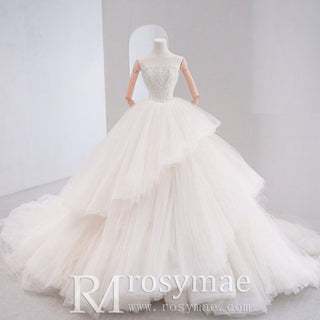 Straight Neckline Strapless Wedding Dresses with Multi Tulle