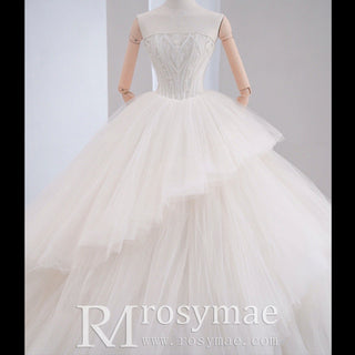 Straight Neckline Strapless Wedding Dresses with Multi Tulle