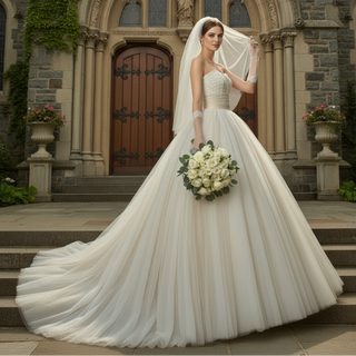 Timeless Strapless Ball gown Wedding Dress with Multi Level Tulle