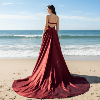Strapless Open Back Red Bridesmaid Dress with Vneck - Rosymae