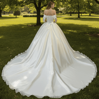 Strapless Organza V-neck Bridal Gown Wedding Dress Removable Sleeve - Rosymae