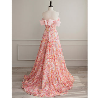 Strapless Pink Floral Formal Evening Dress A-line Prom Dress - Rosymae