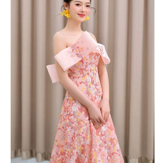 Strapless Pink Floral Formal Evening Dress A-line Prom Dress - Rosymae