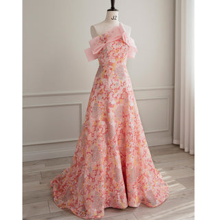 Strapless Pink Floral Formal Evening Dress A-line Prom Dress - Rosymae