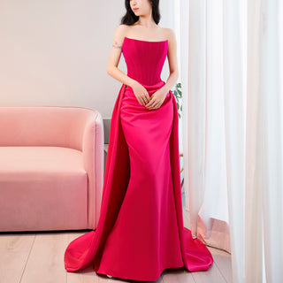 Strapless Scoop Neck Mermaid Formal Dress Pink Party Gown