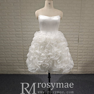 Strapless Plus Size Short Curve Wedding Dresses with Ruffled Skirt - Rosymae