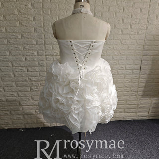 Strapless Plus Size Short Curve Wedding Dresses with Ruffled Skirt - Rosymae