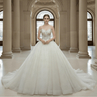 Strapless Puffy Skirt Sweetheart Lace Ball Gown Bridal Wedding Dress - Rosymae