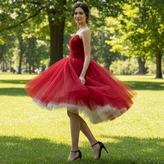 Strapless Red White Cocktail Dress Mini Above Knee Party Gown - Rosymae