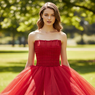 Strapless Red White Cocktail Dress Mini Above Knee Party Gown - Rosymae