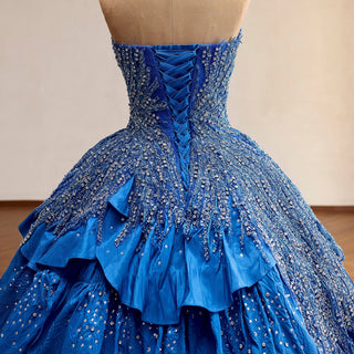 Premium structured royal blue pleated fabric