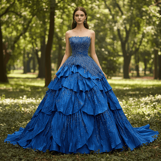 Multi-tier cascading pleated ruffle ball gown skirt