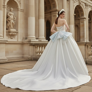 Strapless Straight Neck Ruched Satin Bridal Wedding Dress Ball Gown