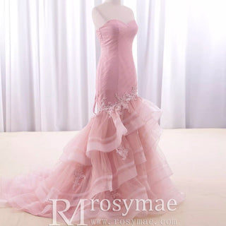 Strapless Ruched Trumpet Wedding Dress with Ruffle Skirt - Rosymae