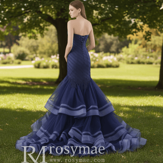 Strapless Ruched Trumpet Wedding Dress with Ruffle Skirt - Rosymae