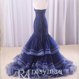 Strapless Ruched Trumpet Wedding Dress with Ruffle Skirt - Rosymae