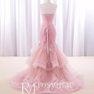 Strapless Ruched Trumpet Wedding Dress with Ruffle Skirt - Rosymae