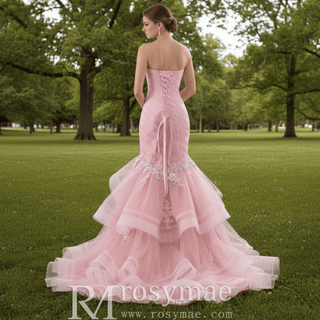 Strapless Ruched Trumpet Wedding Dress with Ruffle Skirt - Rosymae