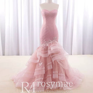 Strapless Ruched Trumpet Wedding Dress with Ruffle Skirt - Rosymae