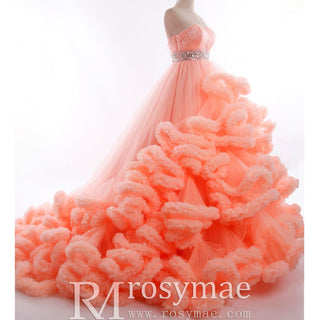 Strapless Ruffle Colored Wedding Dress with Puffy Skirt - Rosymae