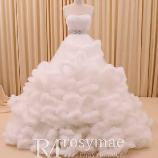 Strapless Ruffle Colored Wedding Dress with Puffy Skirt - Rosymae