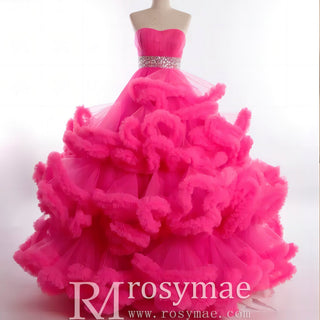 Strapless Ruffle Colored Wedding Dress with Puffy Skirt - Rosymae