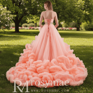 Strapless Ruffle Colored Wedding Dress with Puffy Skirt - Rosymae
