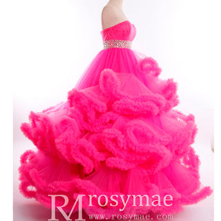 Strapless Ruffle Colored Wedding Dress with Puffy Skirt - Rosymae