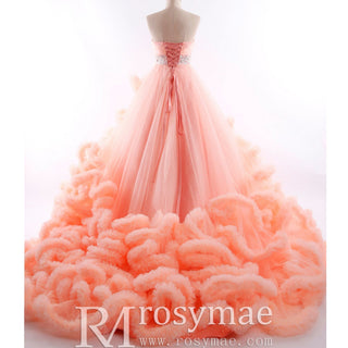 Strapless Ruffle Colored Wedding Dress with Puffy Skirt - Rosymae
