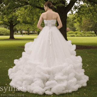 Strapless Ruffle Colored Wedding Dress with Puffy Skirt - Rosymae