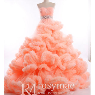 Strapless Ruffle Colored Wedding Dress with Puffy Skirt - Rosymae