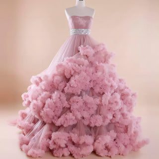 Strapless Ruffle Colored Wedding Dress with Puffy Skirt - Rosymae
