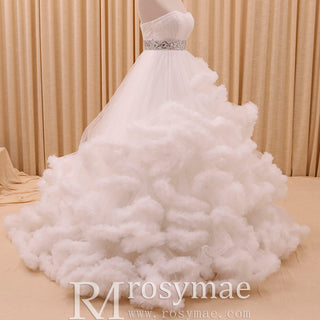 Strapless Ruffle Colored Wedding Dress with Puffy Skirt - Rosymae