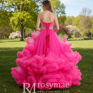 Strapless Ruffle Colored Wedding Dress with Puffy Skirt - Rosymae