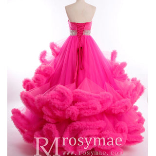 Strapless Ruffle Colored Wedding Dress with Puffy Skirt - Rosymae