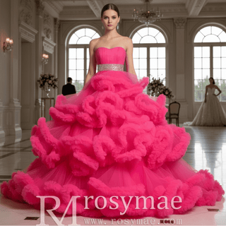 Strapless Ruffle Colored Wedding Dress with Puffy Skirt - Rosymae