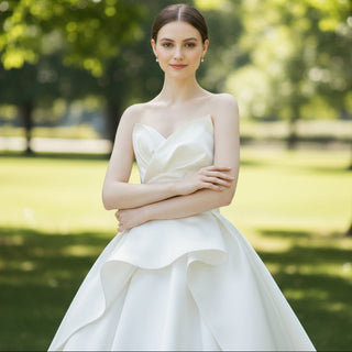 Strapless Ruffle Satin A-line Wedding Dress with Vneck for Bride - Rosymae