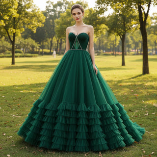 Strapless Ruffle Tulle Wedding Dress Sweetheart Pageant Formal Gown - Rosymae