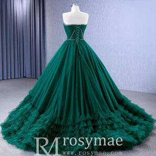 Strapless Ruffle Tulle Wedding Dress Sweetheart Pageant Formal Gown - Rosymae
