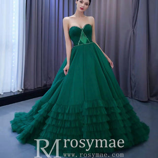 Strapless Ruffle Tulle Wedding Dress Sweetheart Pageant Formal Gown - Rosymae