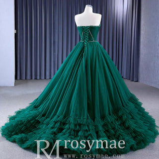 Strapless Ruffle Tulle Wedding Dress Sweetheart Pageant Formal Gown - Rosymae