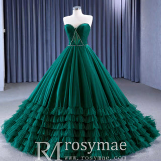 Strapless Ruffle Tulle Wedding Dress Sweetheart Pageant Formal Gown - Rosymae