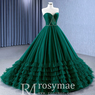Strapless Ruffle Tulle Wedding Dress Sweetheart Pageant Formal Gown - Rosymae
