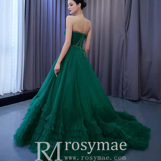 Strapless Ruffle Tulle Wedding Dress Sweetheart Pageant Formal Gown - Rosymae