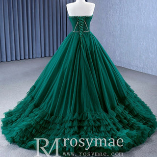 Strapless Ruffle Tulle Wedding Dress Sweetheart Pageant Formal Gown - Rosymae