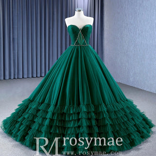 Strapless Ruffle Tulle Wedding Dress Sweetheart Pageant Formal Gown - Rosymae
